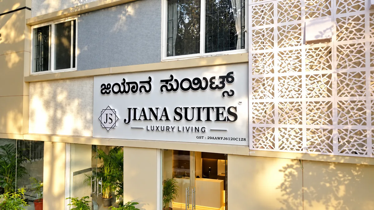 Jiana Suites building sign, Bengaluru